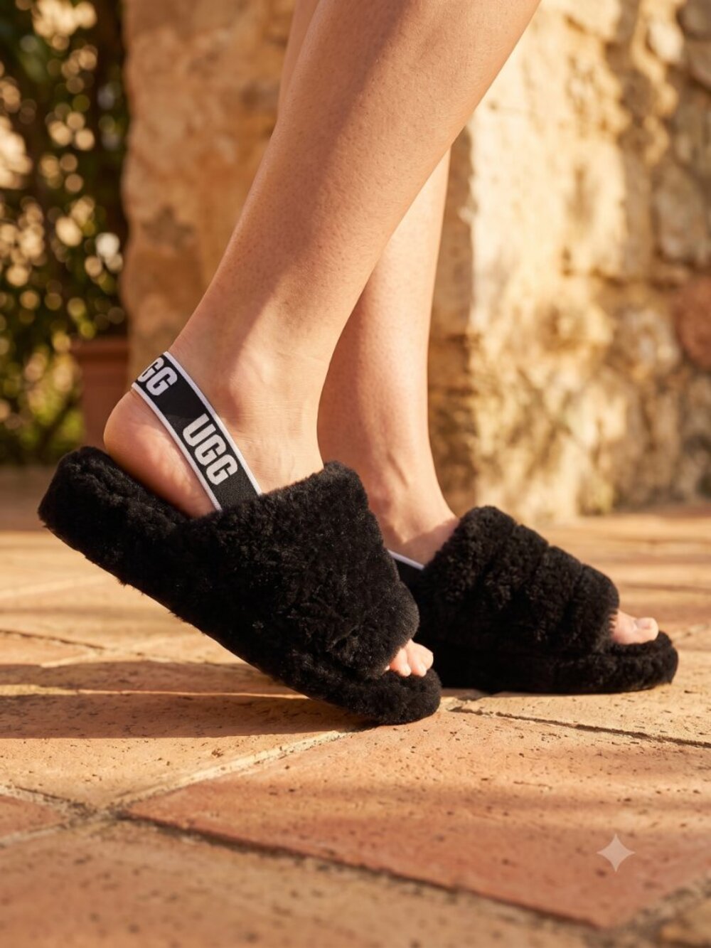 Ugg Fluff Yeah Black Shearling Slidd Slippers Scruffs